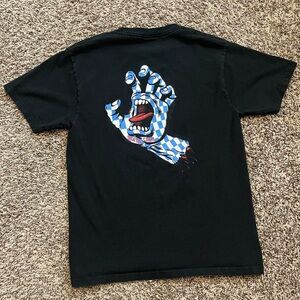 Santa cruz skateboard co black blue white checkered graphic t shirt